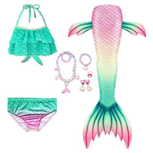 Load image into Gallery viewer, Girls Beach Wear Swimming Mermaid Tail Dress Beach Bikini Summer Dress Clothes Little Ariel Princess Costume Necklace Accessory
