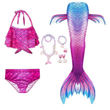 Load image into Gallery viewer, Girls Beach Wear Swimming Mermaid Tail Dress Beach Bikini Summer Dress Clothes Little Ariel Princess Costume Necklace Accessory
