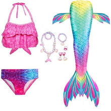 Load image into Gallery viewer, Girls Beach Wear Swimming Mermaid Tail Dress Beach Bikini Summer Dress Clothes Little Ariel Princess Costume Necklace Accessory
