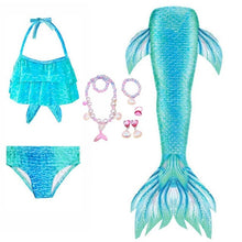 Load image into Gallery viewer, Girls Beach Wear Swimming Mermaid Tail Dress Beach Bikini Summer Dress Clothes Little Ariel Princess Costume Necklace Accessory
