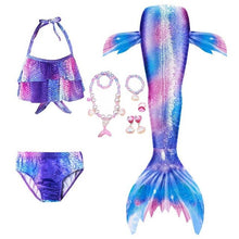 Load image into Gallery viewer, Girls Beach Wear Swimming Mermaid Tail Dress Beach Bikini Summer Dress Clothes Little Ariel Princess Costume Necklace Accessory
