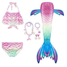 Load image into Gallery viewer, Girls Beach Wear Swimming Mermaid Tail Dress Beach Bikini Summer Dress Clothes Little Ariel Princess Costume Necklace Accessory
