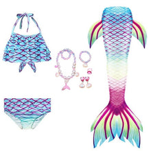 Load image into Gallery viewer, Girls Beach Wear Swimming Mermaid Tail Dress Beach Bikini Summer Dress Clothes Little Ariel Princess Costume Necklace Accessory
