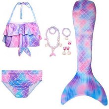 Load image into Gallery viewer, Girls Beach Wear Swimming Mermaid Tail Dress Beach Bikini Summer Dress Clothes Little Ariel Princess Costume Necklace Accessory
