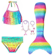 Load image into Gallery viewer, Girls Beach Wear Swimming Mermaid Tail Dress Beach Bikini Summer Dress Clothes Little Ariel Princess Costume Necklace Accessory
