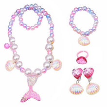 Load image into Gallery viewer, Girls Beach Wear Swimming Mermaid Tail Dress Beach Bikini Summer Dress Clothes Little Ariel Princess Costume Necklace Accessory
