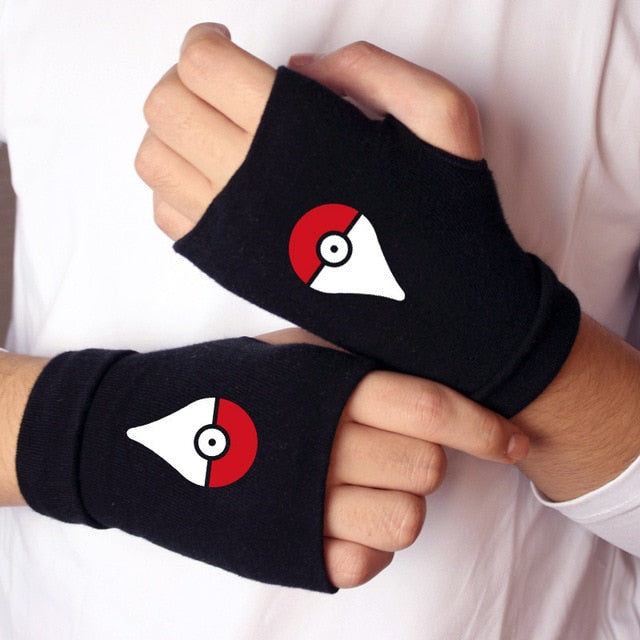 Anime Pokemon Go Team Sign Knitting Gloves Cotton Warm Half Finger Wrist Mittens