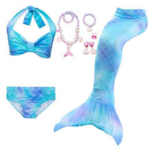 Load image into Gallery viewer, Girls Beach Wear Swimming Mermaid Tail Dress Beach Bikini Summer Dress Clothes Little Ariel Princess Costume Necklace Accessory
