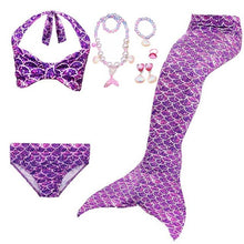 Load image into Gallery viewer, Girls Beach Wear Swimming Mermaid Tail Dress Beach Bikini Summer Dress Clothes Little Ariel Princess Costume Necklace Accessory
