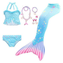 Load image into Gallery viewer, Girls Beach Wear Swimming Mermaid Tail Dress Beach Bikini Summer Dress Clothes Little Ariel Princess Costume Necklace Accessory

