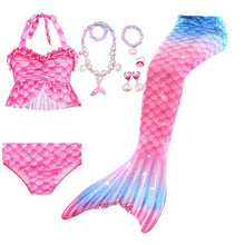 Load image into Gallery viewer, Girls Beach Wear Swimming Mermaid Tail Dress Beach Bikini Summer Dress Clothes Little Ariel Princess Costume Necklace Accessory
