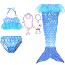 Load image into Gallery viewer, Girls Beach Wear Swimming Mermaid Tail Dress Beach Bikini Summer Dress Clothes Little Ariel Princess Costume Necklace Accessory
