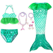 Load image into Gallery viewer, Girls Beach Wear Swimming Mermaid Tail Dress Beach Bikini Summer Dress Clothes Little Ariel Princess Costume Necklace Accessory
