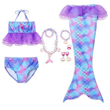 Load image into Gallery viewer, Girls Beach Wear Swimming Mermaid Tail Dress Beach Bikini Summer Dress Clothes Little Ariel Princess Costume Necklace Accessory

