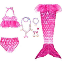 Load image into Gallery viewer, Girls Beach Wear Swimming Mermaid Tail Dress Beach Bikini Summer Dress Clothes Little Ariel Princess Costume Necklace Accessory
