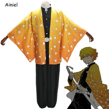 Load image into Gallery viewer, Ainiel Demon Slayer Cosplay Disfraz Agatsuma Zenitsu Costume Kimetsu No Yaiba Clothes Kimono Ghost Squad Uniform Halloween Wig
