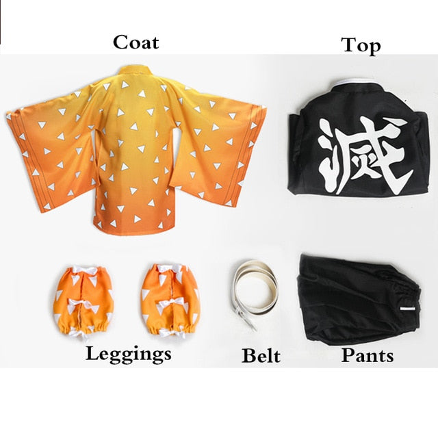 Ainiel Demon Slayer Cosplay Disfraz Agatsuma Zenitsu Costume Kimetsu No Yaiba Clothes Kimono Ghost Squad Uniform Halloween Wig